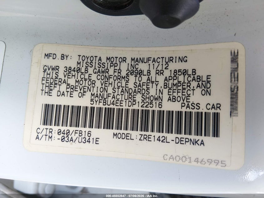 2013 Toyota Corolla VIN 5YFBU4EE1DP122516 IAAI salvage auction — FRONT END, Original (West Virginia), sold $2,650 on 2026-07-22 (photo 9)