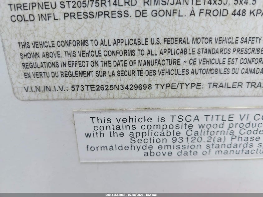 2022 Grand design Imagine VIN 573TE2625N3429698 IAAI salvage auction — REAR END, Certificate Of Destruction (Florida), sold $3,550 on 2026-09-01 (photo 9)