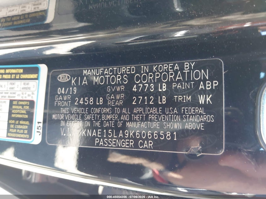 2019 Kia Stinger VIN KNAE15LA9K6066581 IAAI salvage auction — REAR END, Salvage (California), sold $2,700 on 2026-07-23 (photo 9)