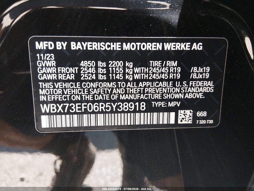 2024 BMW X1 VIN WBX73EF06R5Y38918 IAAI salvage auction — FRONT END, Salvage Title, sold $9,650 on 2026-08-12 (photo 9)
