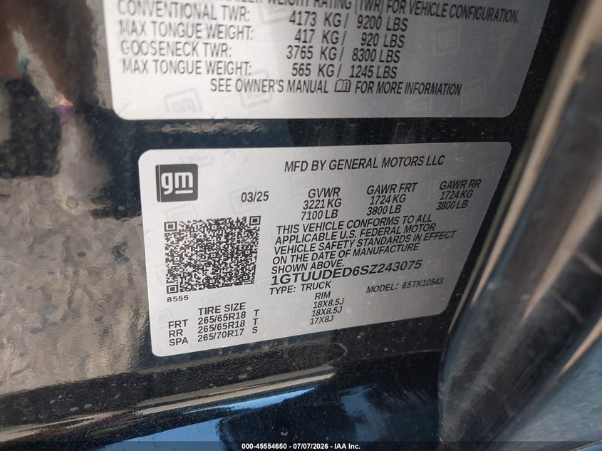 2025 Gmc SIERRA VIN 1GTUUDED6SZ243075 IAAI salvage auction — SIDE, Enterprise Vehicles Clear Only (Washington), sold $15,900 on 2026-07-11 (photo 9)