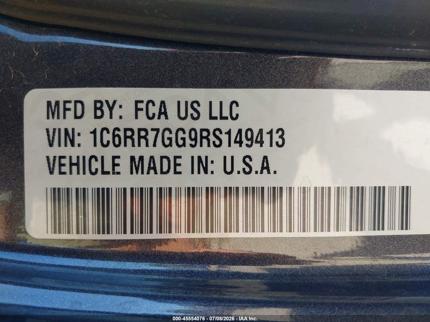 2024 Ram 1500 VIN 1C6RR7GG9RS149413 IAAI salvage auction — NORMAL WEAR, Enterprise Vehicles Clear Only (Georgia), sold $15,950 on 2026-07-30 (photo 9)