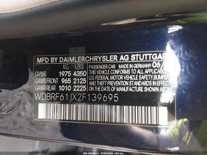 2002 Mercedes-benz C class VIN WDBRF61JX2F139695 IAAI salvage auction — NORMAL WEAR, Clear (Virginia), sold $300 on 2026-07-28 (photo 8)