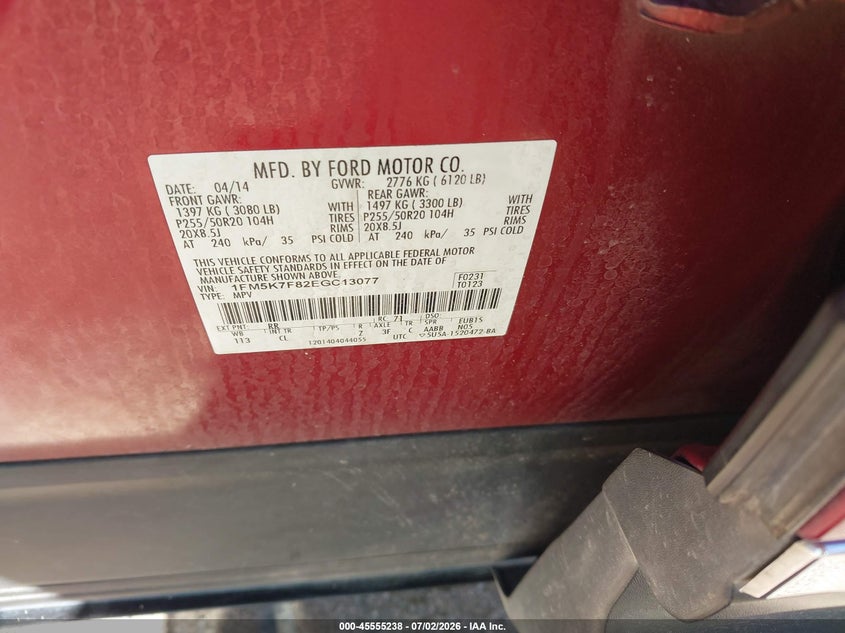 2014 Ford Explorer VIN 1FM5K7F82EGC13077 IAAI salvage auction — SIDE, Clear (Arizona), sold $950 on 2026-07-09 (photo 9)