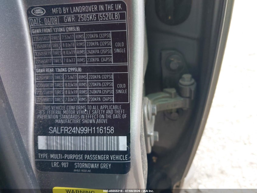 2009 Land rover Lr2 VIN SALFR24N99H116158 IAAI salvage auction — NORMAL WEAR, Clear (Alabama), sold $375 on 2026-07-15 (photo 9)