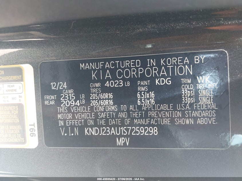 2025 Kia Soul VIN KNDJ23AU1S7259298 IAAI salvage auction — NORMAL WEAR, Clear (Florida), sold $5,000 on 2026-07-29 (photo 9)