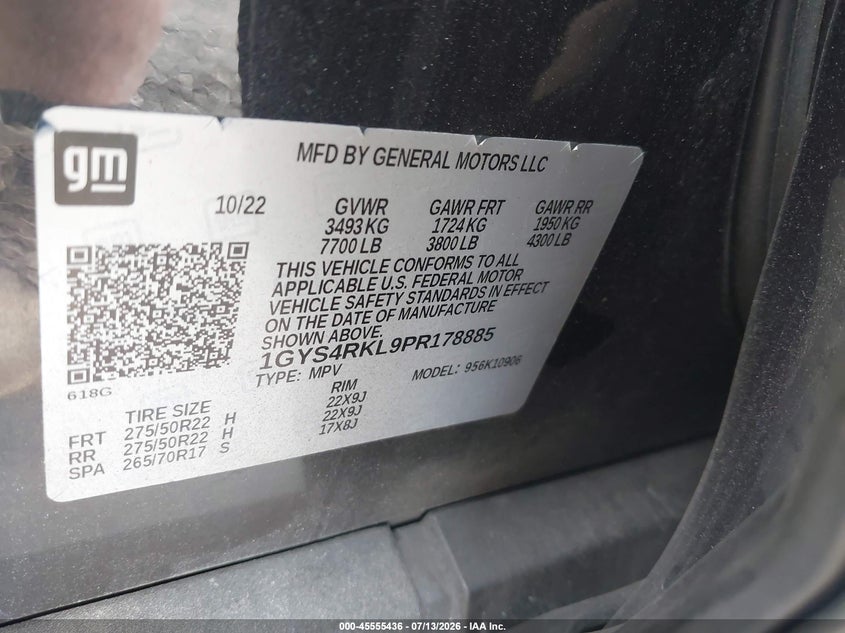 2023 Cadillac Escalade VIN 1GYS4RKL9PR178885 IAAI salvage auction — FRONT END, Mv-907A (New York), sold $25,250 on 2026-09-01 (photo 9)
