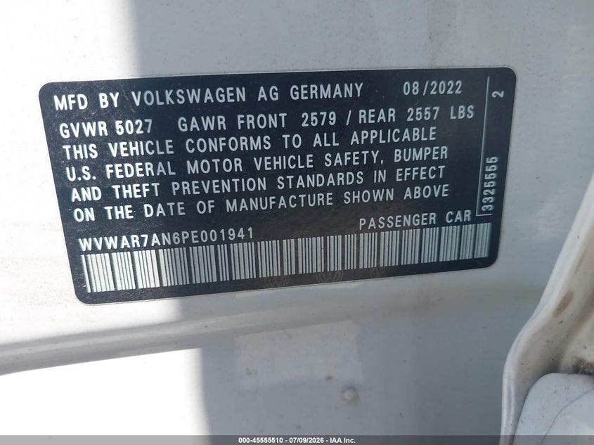 2023 Volkswagen Arteon VIN WVWAR7AN6PE001941 IAAI salvage auction — HAIL, Salvage (Ohio), sold $9,100 on 2026-07-21 (photo 9)