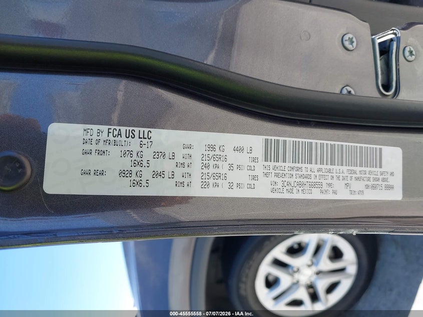 2017 Jeep Compass VIN 3C4NJCAB0HT668559 IAAI salvage auction — FRONT END, Salvage (California), sold $825 on 2026-08-01 (photo 9)