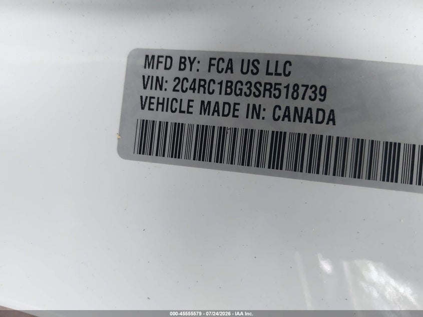 2025 Chrysler Pacifica VIN 2C4RC1BG3SR518739 IAAI salvage auction — FRONT END, Salvage Title, sold $15,600 on 2026-07-30 (photo 9)