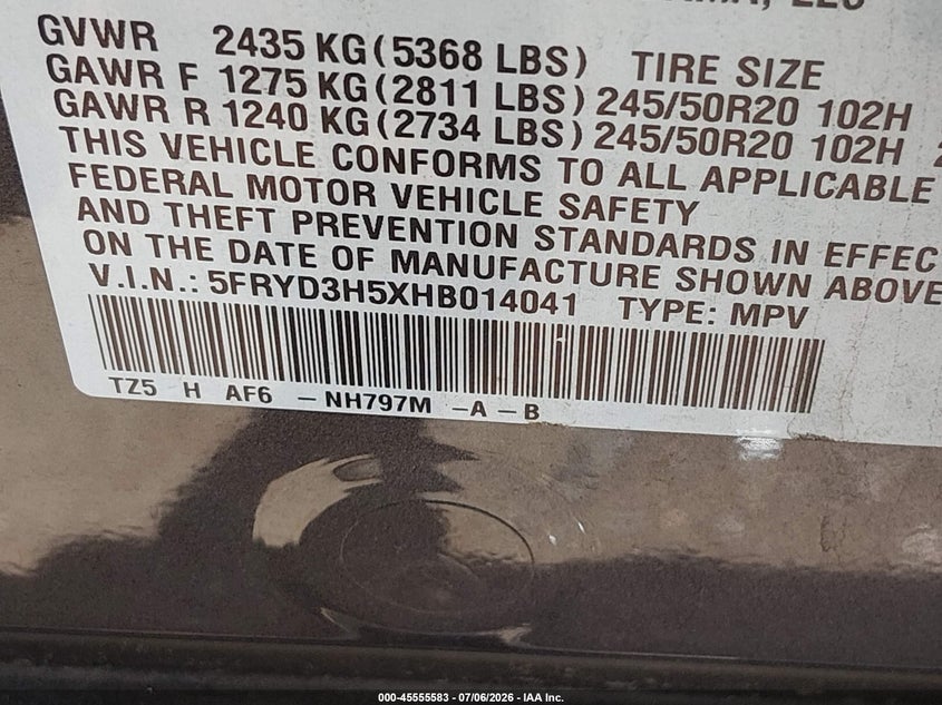 2017 Acura Mdx VIN 5FRYD3H5XHB014041 IAAI salvage auction — REAR END, Salvage Title, sold $3,500 on 2026-07-18 (photo 9)