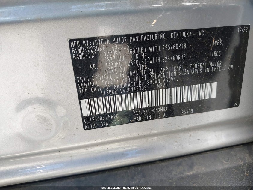 2024 Toyota Rav 4 VIN 4T3B6RFV4RU148305 IAAI salvage auction — REAR END, Bill Of Sale (Washington), sold $25 on 2026-07-29 (photo 9)