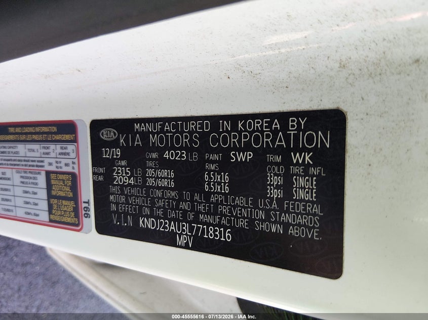 2020 Kia Soul VIN KNDJ23AU3L7718316 IAAI salvage auction — FRONT END, Salvage (Missouri), sold $1,950 on 2026-08-01 (photo 9)