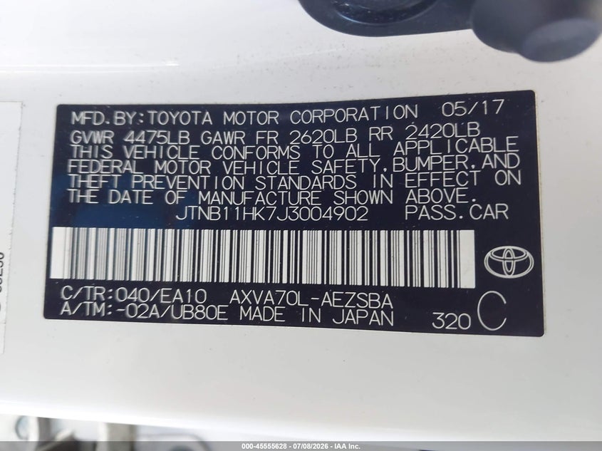2018 Toyota Camry VIN JTNB11HK7J3004902 IAAI salvage auction — FRONT END, Salvage (California), sold $7,900 on 2026-07-16 (photo 9)