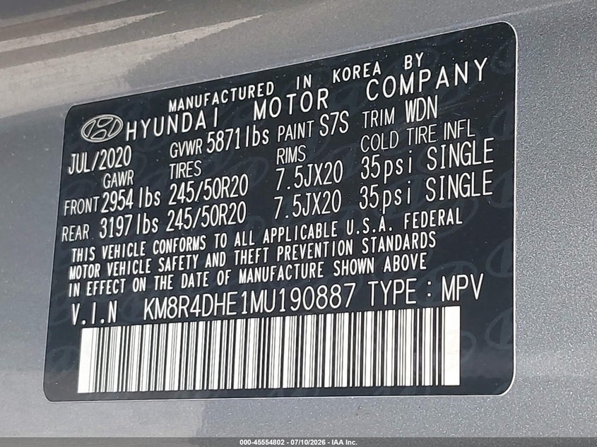 2021 Hyundai Palisade VIN KM8R4DHE1MU190887 IAAI salvage auction — FRONT END, Salvage (Indiana), sold $6,300 on 2026-07-30 (photo 9)