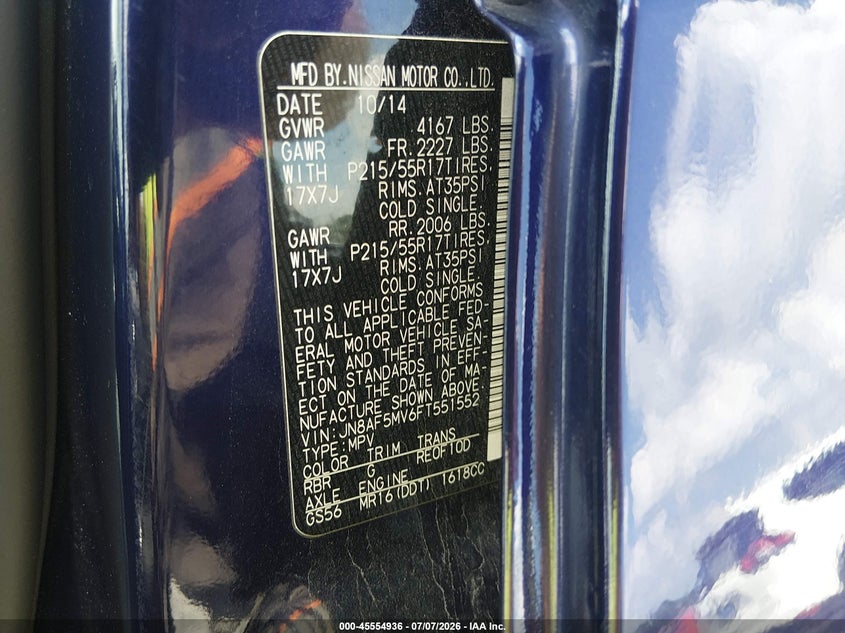 2015 Nissan Juke VIN JN8AF5MV6FT551552 IAAI salvage auction — NORMAL WEAR, Clear (Illinois), sold $2,150 on 2026-07-15 (photo 9)
