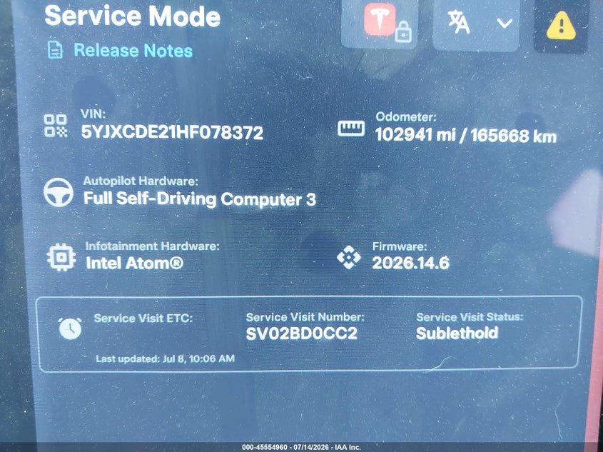 2017 Tesla Model x VIN 5YJXCDE21HF078372 IAAI salvage auction — FRONT END, Salvage Title, sold $5,150 on 2026-10-02 (photo 7)