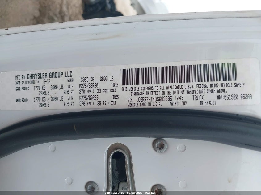 2013 Ram 1500 VIN 1C6RR7NT4DS683685 IAAI salvage auction — FRONT END, Salvage Title, sold $750 on 2026-07-22 (photo 9)