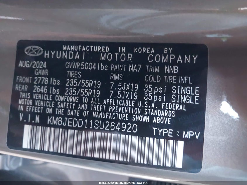 2025 Hyundai Tucson VIN KM8JEDD11SU264920 IAAI salvage auction — FRONT END, Salvage Title, sold $11,200 on 2026-07-18 (photo 9)