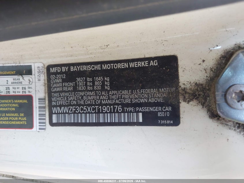 2012 Mini Clubman VIN WMWZF3C5XCT190176 IAAI salvage auction — FRONT END, Salvage Title, sold $575 on 2026-07-18 (photo 9)