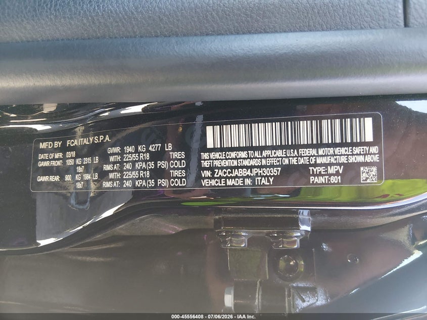 2018 Jeep Renegade VIN ZACCJABB4JPH30357 IAAI salvage auction — FRONT END, Salvage Title, sold $1,550 on 2026-08-19 (photo 9)