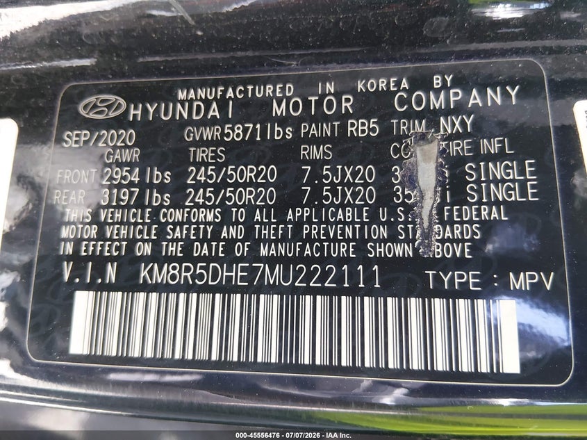 2021 Hyundai Palisade VIN KM8R5DHE7MU222111 IAAI salvage auction — LEFT FRONT, Salvage (Nevada), sold $4,600 on 2026-07-31 (photo 9)