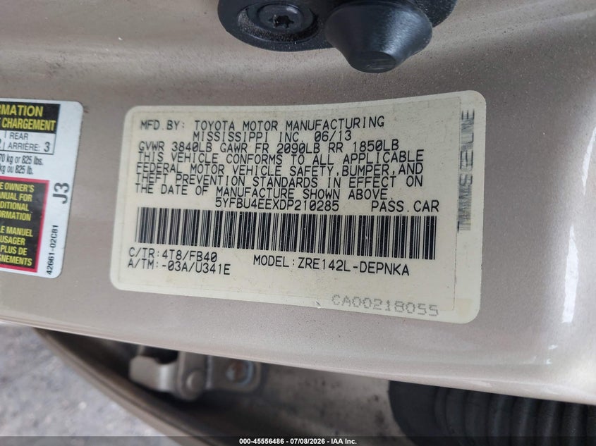 2013 Toyota Corolla VIN 5YFBU4EEXDP210285 IAAI salvage auction — REAR END, Clear (Virginia), sold $3,650 on 2026-07-19 (photo 9)
