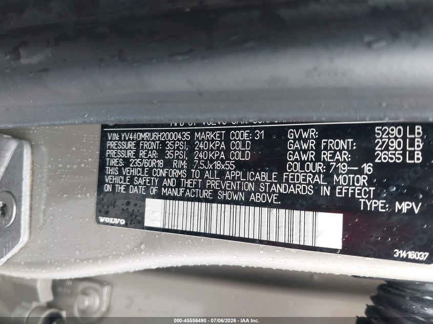 2017 Volvo Xc60 VIN YV440MRU6H2000435 IAAI salvage auction — SIDE, Salvage Title, sold $3,200 on 2026-08-06 (photo 9)
