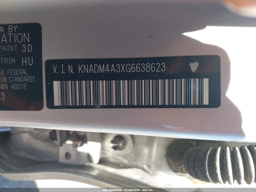 2016 Kia Rio VIN KNADM4A3XG6638623 IAAI salvage auction — NORMAL WEAR, Clear - Dealer Only (California), sold $225 on 2026-07-16 (photo 9)