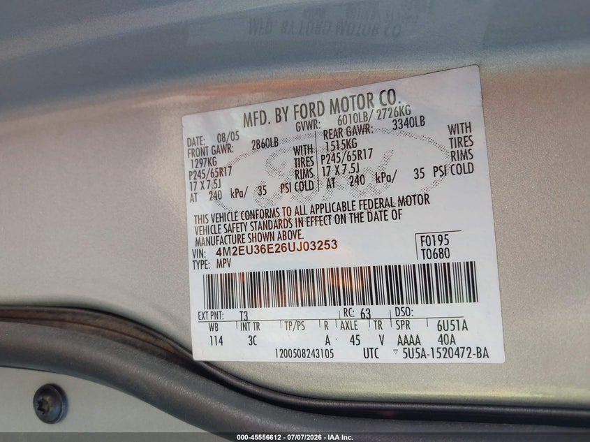 2006 Mercury Mountaineer VIN 4M2EU36E26UJ03253 IAAI salvage auction — FRONT END, Salvage (Kansas), sold $500 on 2026-08-05 (photo 9)