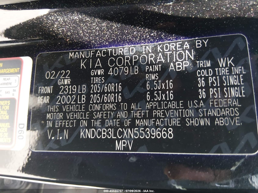 2022 Kia Niro VIN KNDCB3LCXN5539668 IAAI salvage auction — ALL OVER, Salvage (North Carolina), sold $2,350 on 2026-07-24 (photo 9)