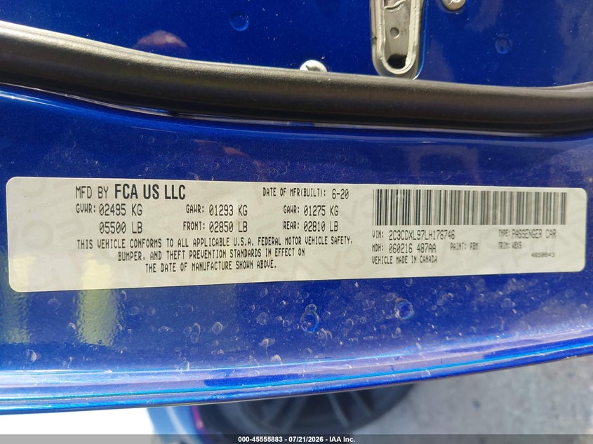 2020 Dodge Charger VIN 2C3CDXL97LH176746 IAAI salvage auction — FRONT & REAR, Wait Title, sold $28,050 on 2026-10-01 (photo 9)