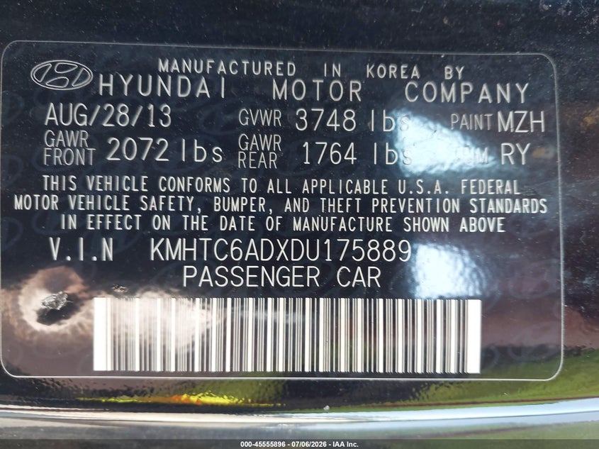 2013 Hyundai Veloster VIN KMHTC6ADXDU175889 IAAI salvage auction — NORMAL WEAR, Clear (Illinois), sold $1,250 on 2026-07-20 (photo 9)