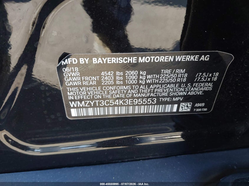 2019 Mini Countryman VIN WMZYT3C54K3E95553 IAAI salvage auction — FRONT END, Salvage Certificate (California), sold $3,875 on 2026-07-31 (photo 9)
