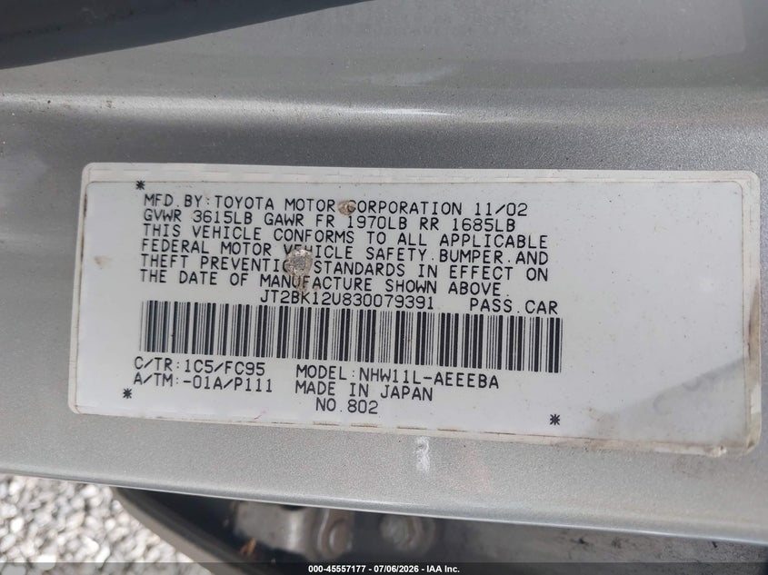 2003 Toyota Prius VIN JT2BK12U830079391 IAAI salvage auction — NORMAL WEAR, Clear (South Carolina), sold $300 on 2026-07-28 (photo 9)