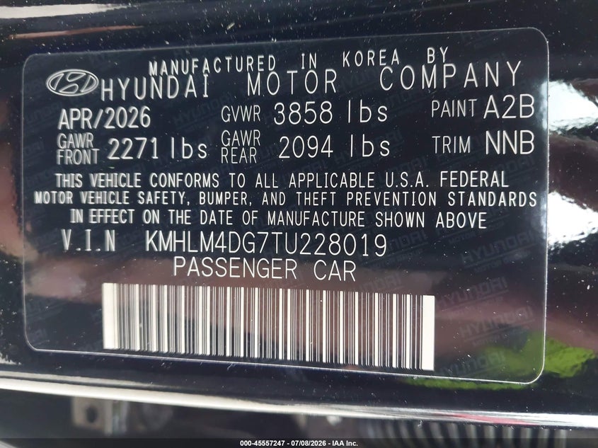 2026 Hyundai Elantra VIN KMHLM4DG7TU228019 IAAI salvage auction — REAR END, Enterprise Vehicles Salvage Only (Oregon), sold $4,400 on 2026-07-15 (photo 9)