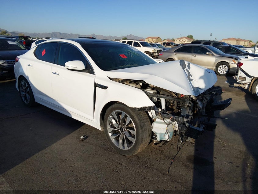 2015 Kia Optima VIN 5XXGR4A68FG493366 IAAI salvage auction — FRONT END, Non-Repairable (Arizona), sold $200 on 2026-07-28 (photo 1)