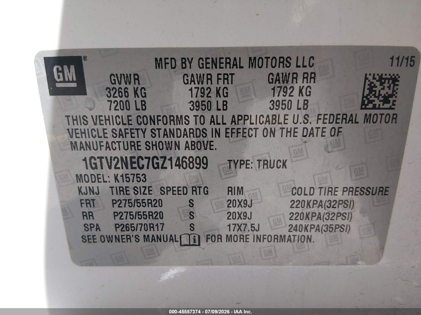 2016 Gmc SIERRA VIN 1GTV2NEC7GZ146899 IAAI salvage auction — FRONT END, Salvage (Utah), sold $3,750 on 2026-09-27 (photo 9)