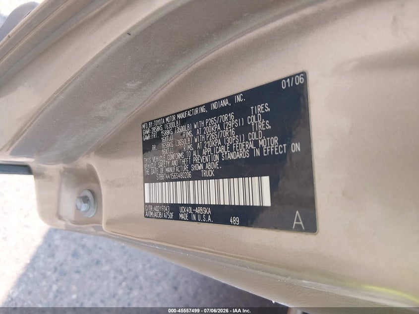 2006 Toyota Tundra VIN 5TBBT44156S480206 IAAI salvage auction — NORMAL WEAR, Clear (Colorado), sold $525 on 2026-07-21 (photo 9)