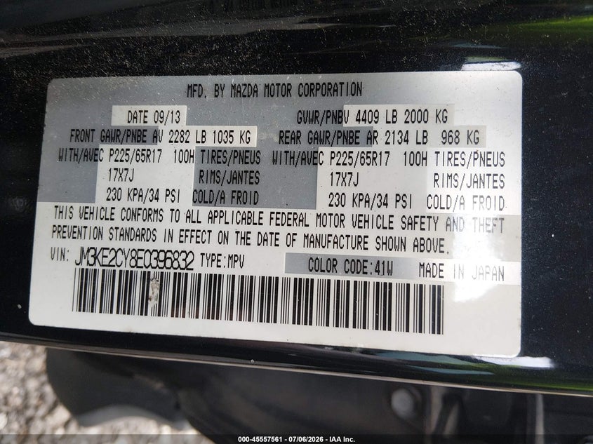 2014 Mazda Cx-5 VIN JM3KE2CY8E0396832 IAAI salvage auction — NORMAL WEAR, Clear (Virginia), sold $1,950 on 2026-07-07 (photo 9)