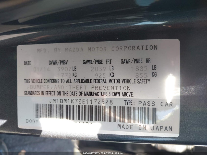 2014 Mazda 3 VIN JM1BM1K72E1172528 IAAI salvage auction — FRONT END, Salvage Certificate (California), sold $25 on 2026-07-24 (photo 9)