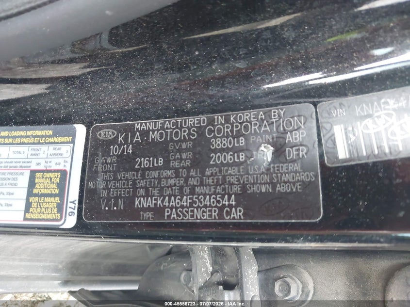 2015 Kia Forte VIN KNAFK4A64F5346544 IAAI salvage auction — ALL OVER, Salvage (Tennessee), sold $25 on 2026-07-30 (photo 9)