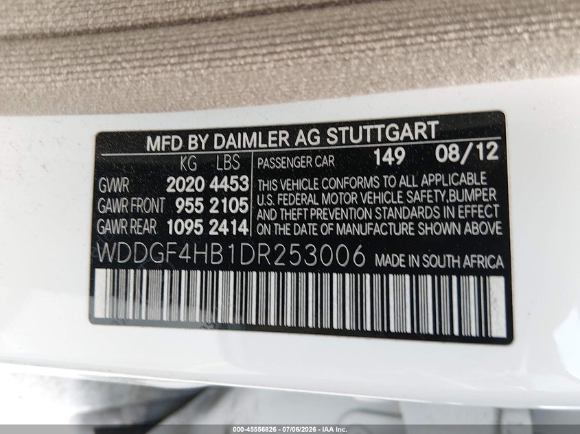 2013 Mercedes-benz C-klasse VIN WDDGF4HB1DR253006 IAAI salvage auction — NORMAL WEAR, Clear (North Carolina), sold $1,300 on 2026-07-15 (photo 9)