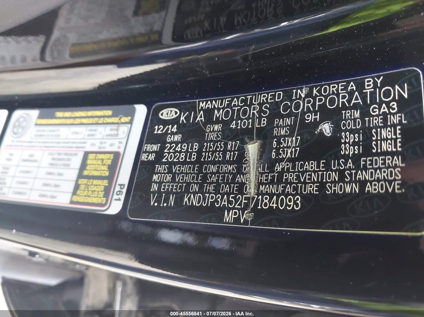 2015 Kia Soul VIN KNDJP3A52F7184093 IAAI salvage auction — NORMAL WEAR, Clear (Georgia), sold $1,050 on 2026-07-28 (photo 9)