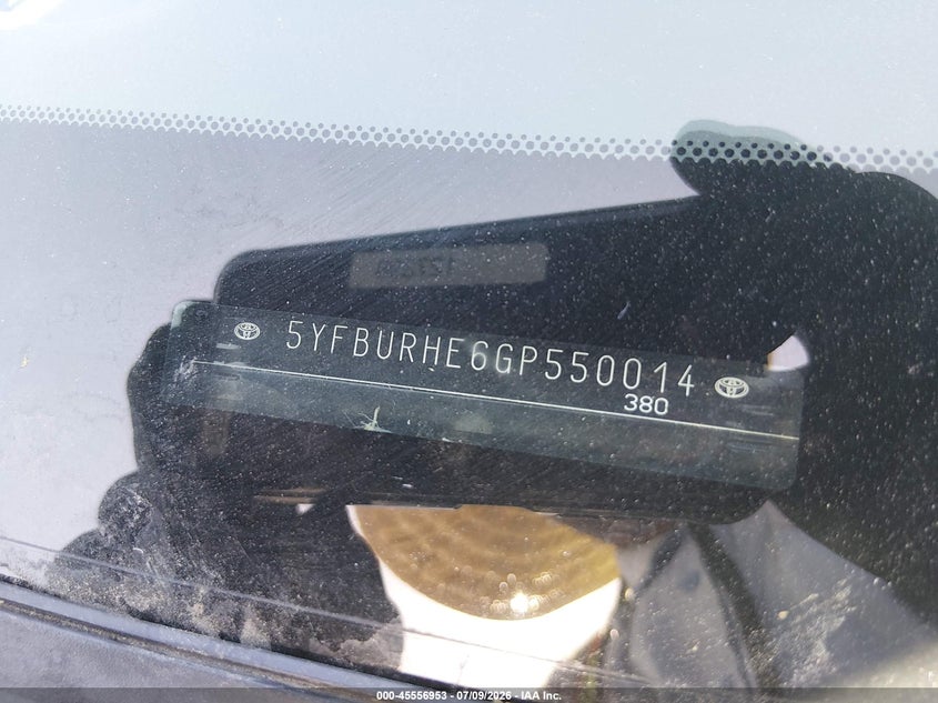 2016 Toyota Corolla VIN 5YFBURHE6GP550014 IAAI salvage auction — UNKNOWN, Salvage (California), sold $4,150 on 2026-07-23 (photo 9)