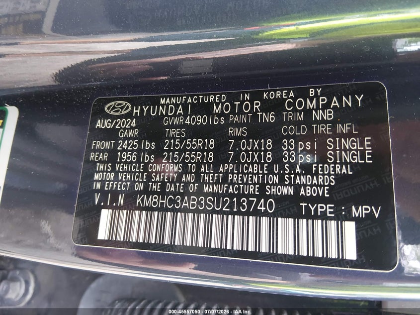 2025 Hyundai Kona VIN KM8HC3AB3SU213740 IAAI salvage auction — SIDE, Salvage (Virginia), sold $5,700 on 2026-07-28 (photo 9)