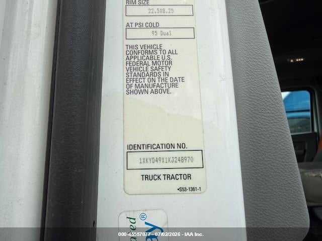 2019 Kenworth T680 VIN 1XKYD49X1KJ248970 IAAI salvage auction — REPOSSESSION, Clear (Florida), sold $15,000 on 2026-07-15 (photo 8)