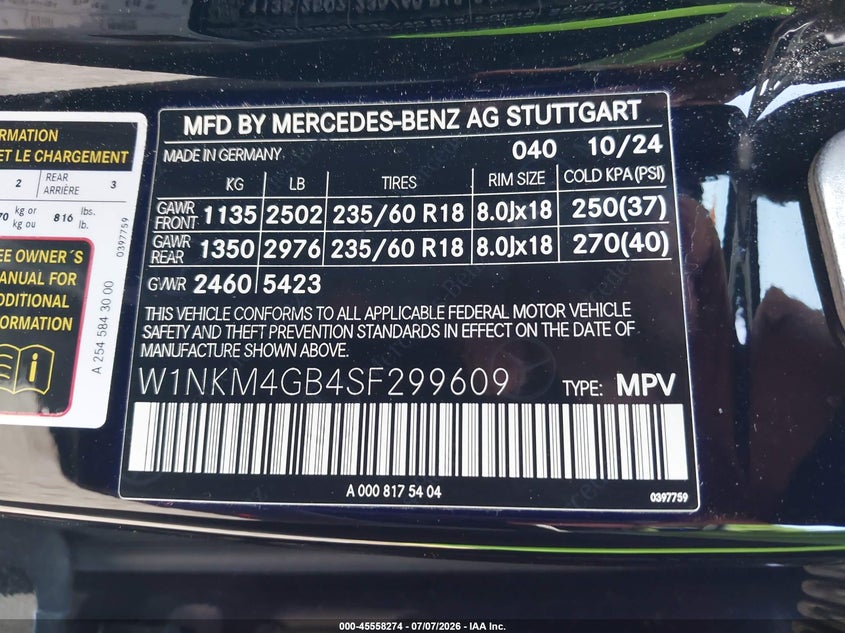 2025 Mercedes-benz Glc VIN W1NKM4GB4SF299609 IAAI salvage auction — FRONT END, Original (Texas), sold $16,100 on 2026-08-21 (photo 9)