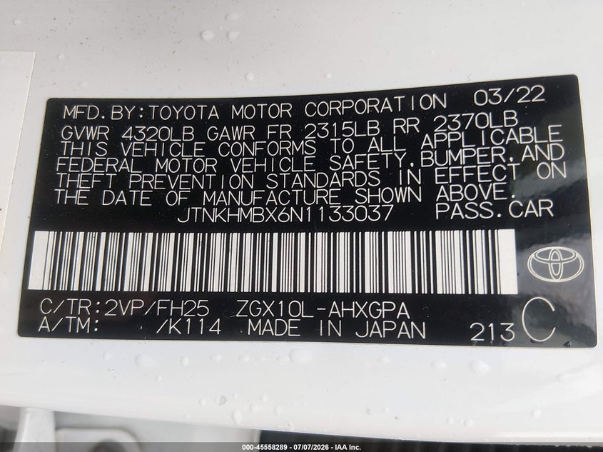 2022 Toyota C-hr VIN JTNKHMBX6N1133037 IAAI salvage auction — LEFT REAR, Salvage (Massachusetts), sold $8,600 on 2026-09-09 (photo 9)