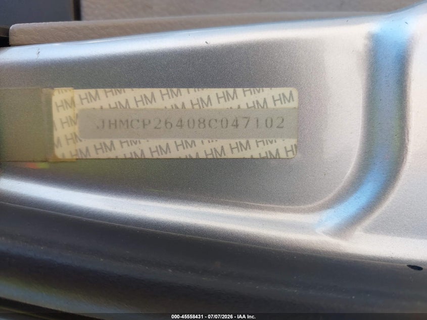 2008 Honda Accord VIN JHMCP26408C047102 IAAI salvage auction — MECHANICAL, Regular (South Dakota), sold $450 on 2026-07-28 (photo 9)